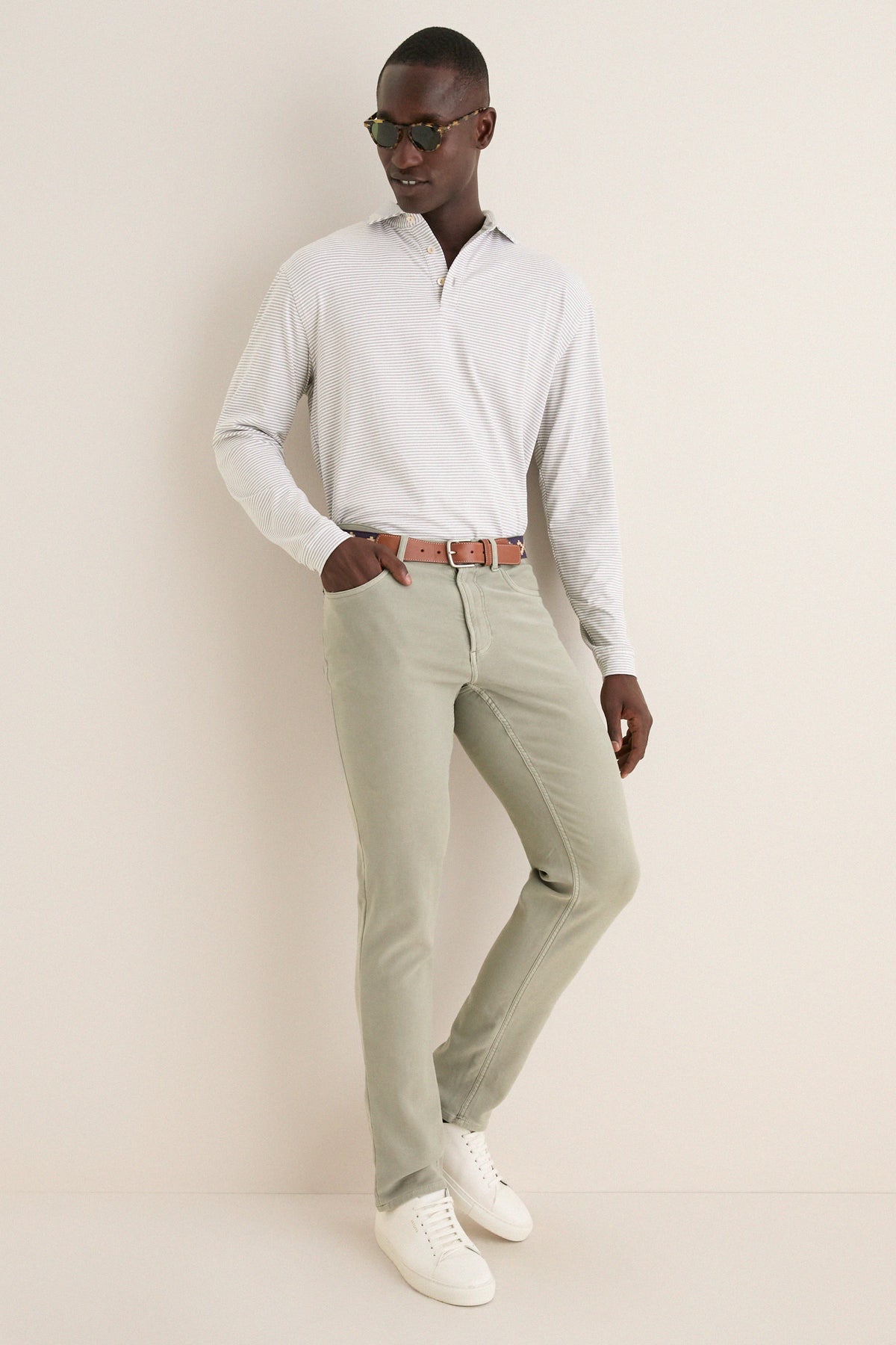 Gale Gray Lyons Stripe Performance Long Sleeve Polo