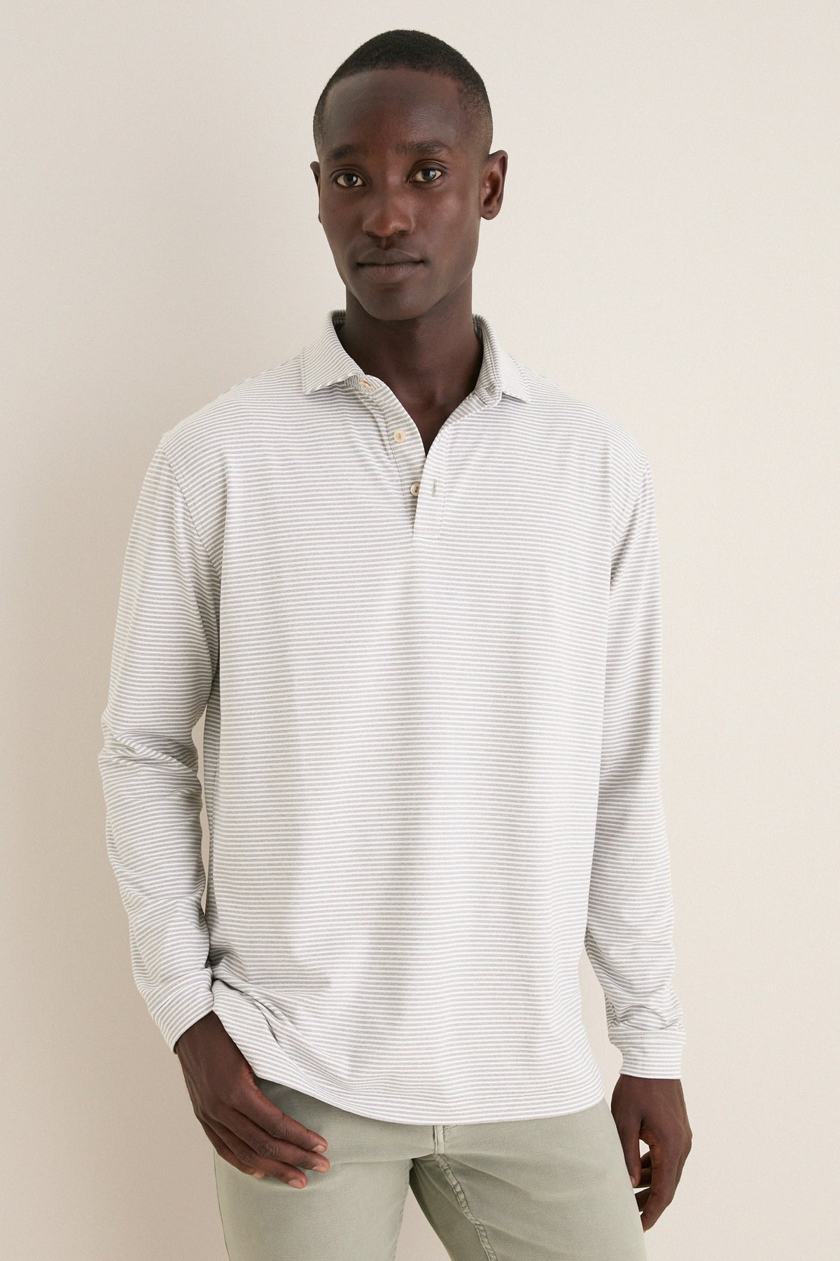 Gale Gray Lyons Stripe Performance Long Sleeve Polo