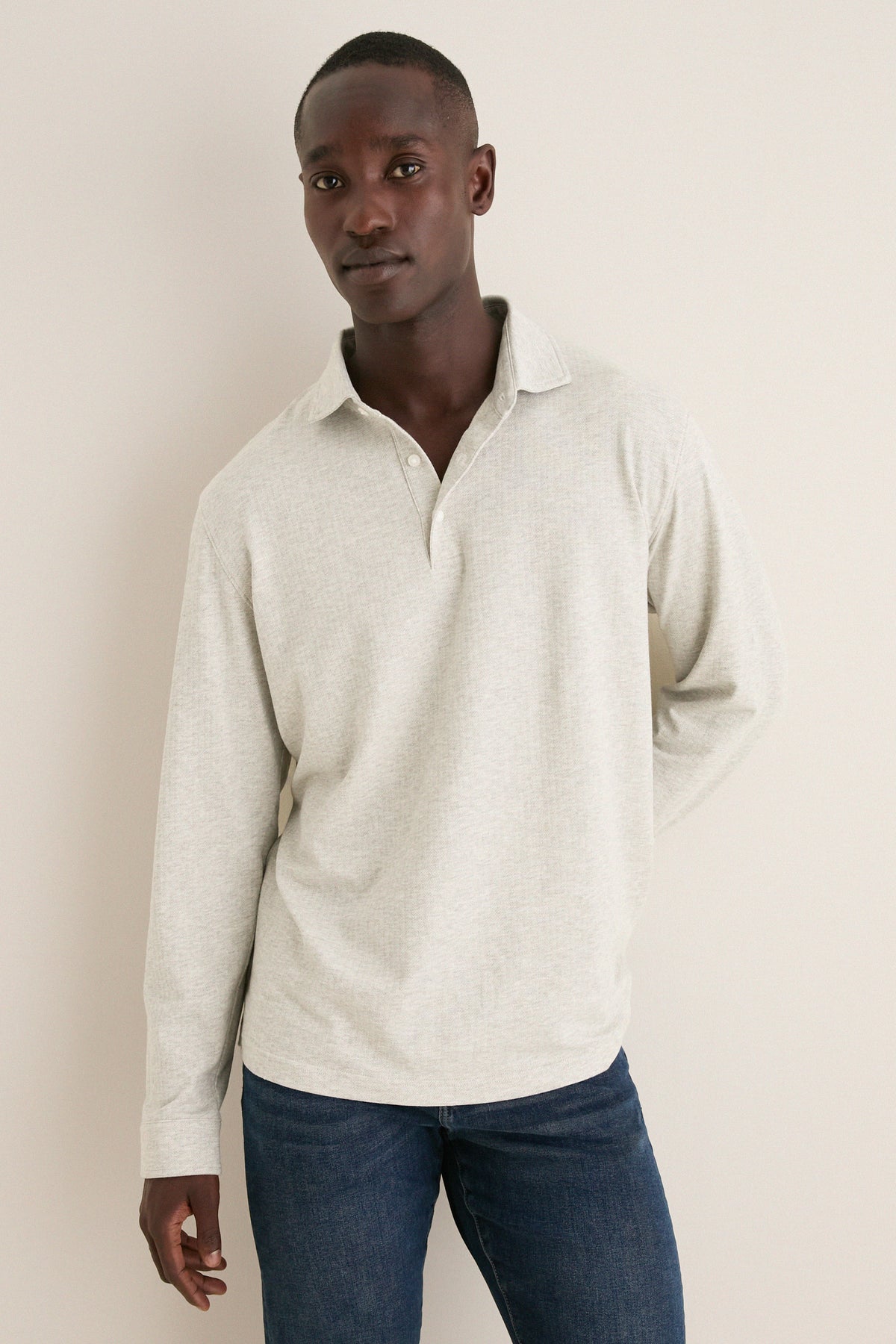 Gale Gray Herringbone Long Sleeve Polo