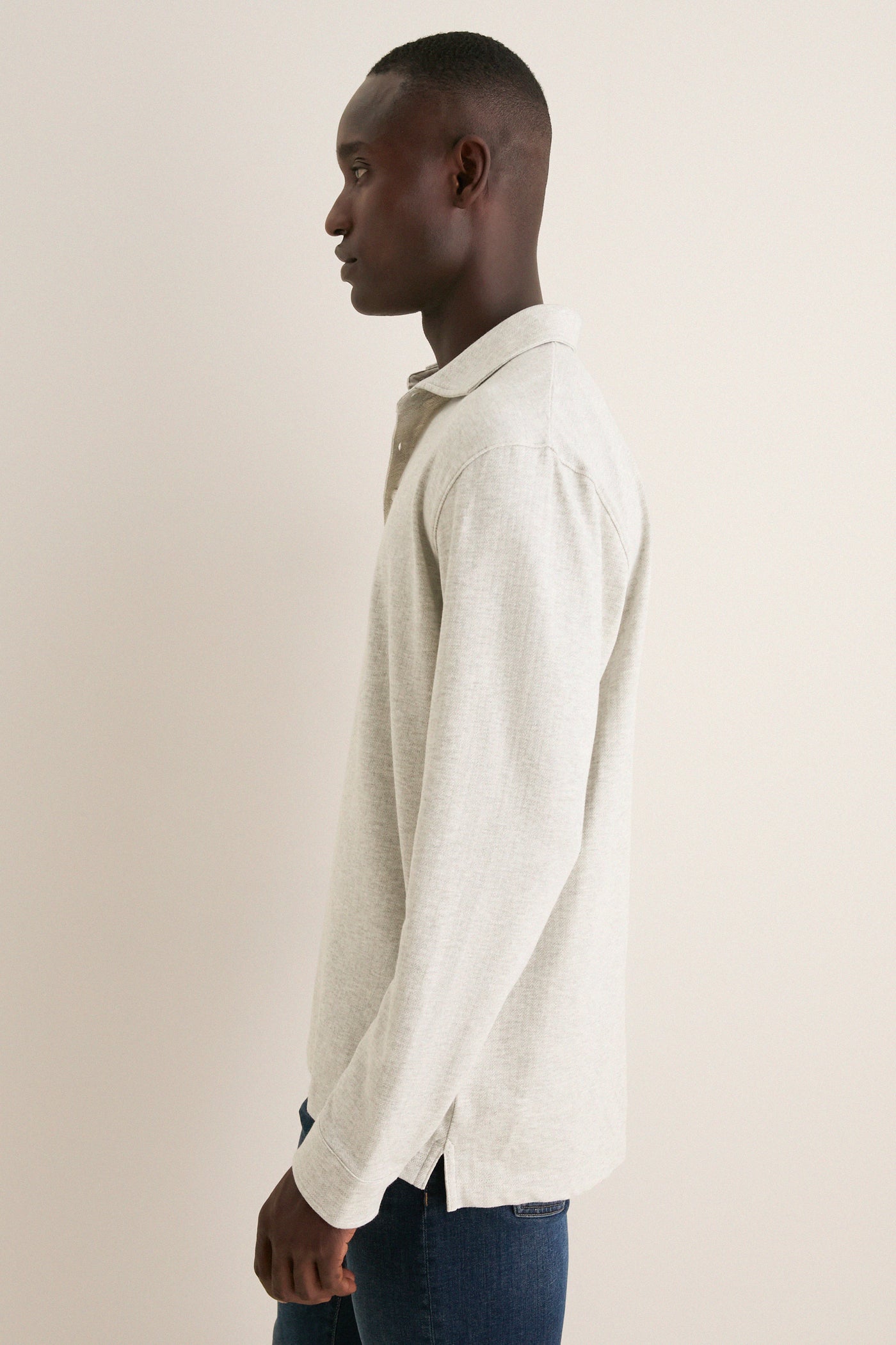 Gale Gray Herringbone Long Sleeve Polo