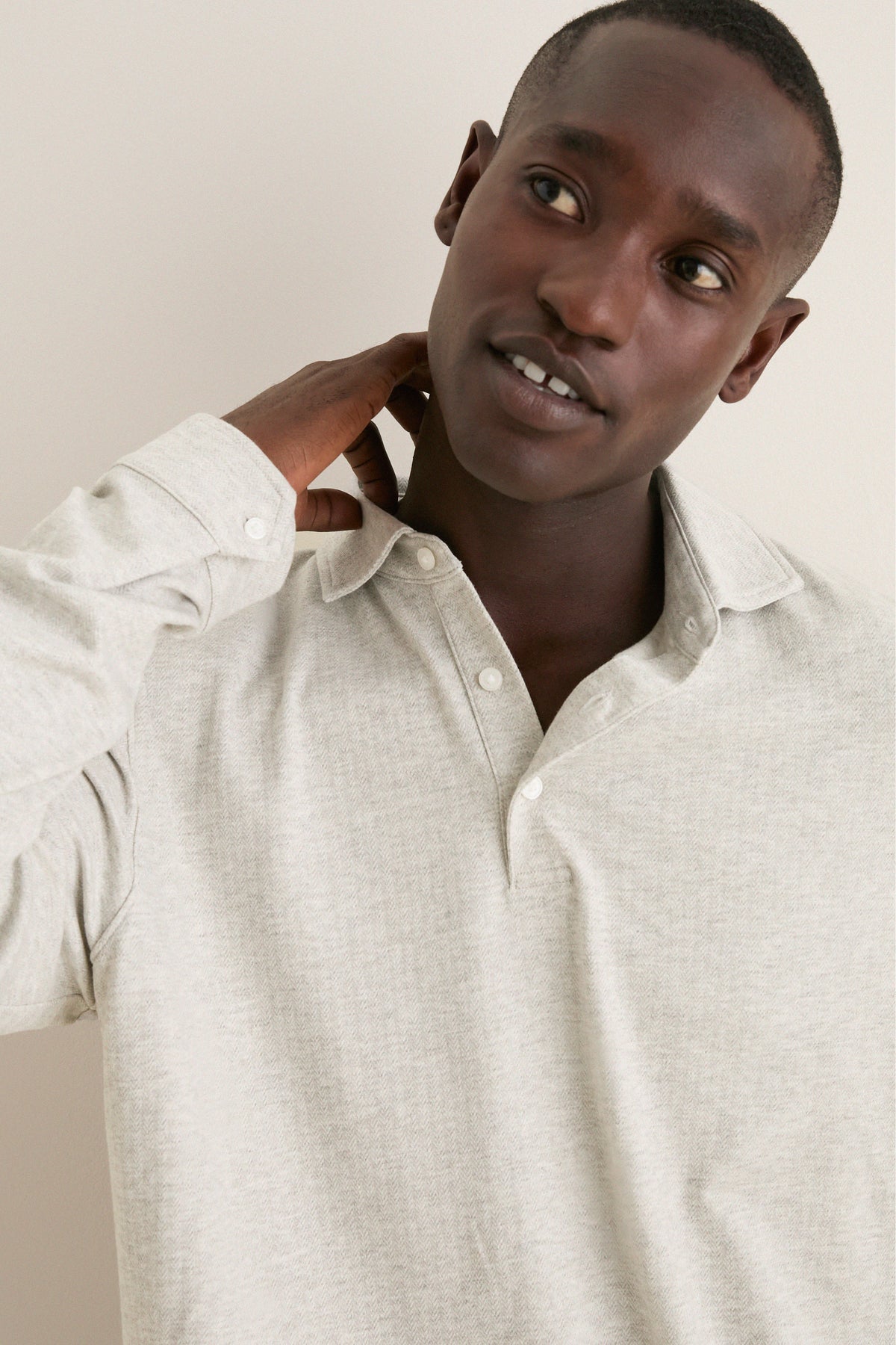 Gale Gray Herringbone Long Sleeve Polo