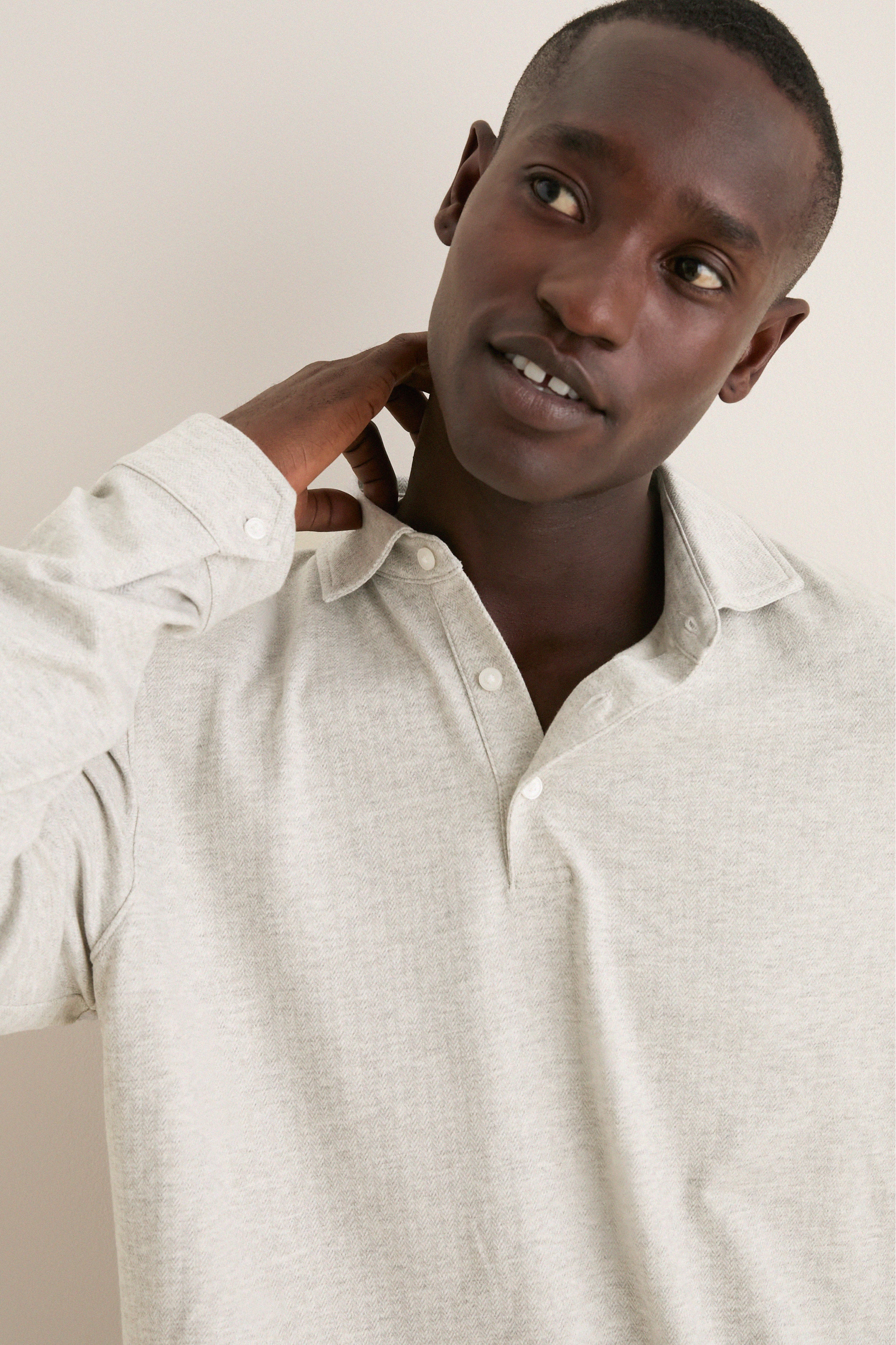 Gale Gray Herringbone Long Sleeve Polo