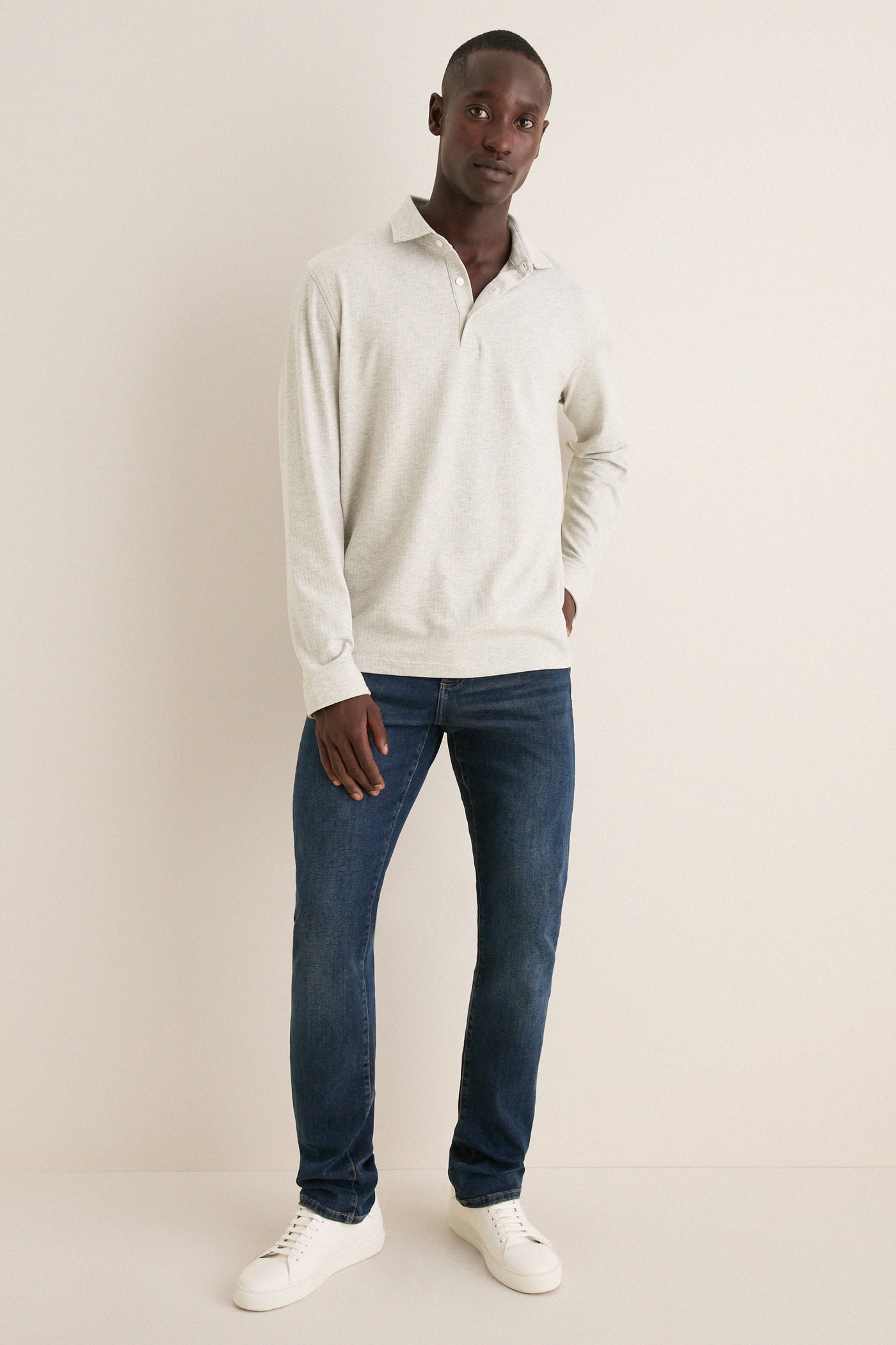 Gale Gray Herringbone Long Sleeve Polo