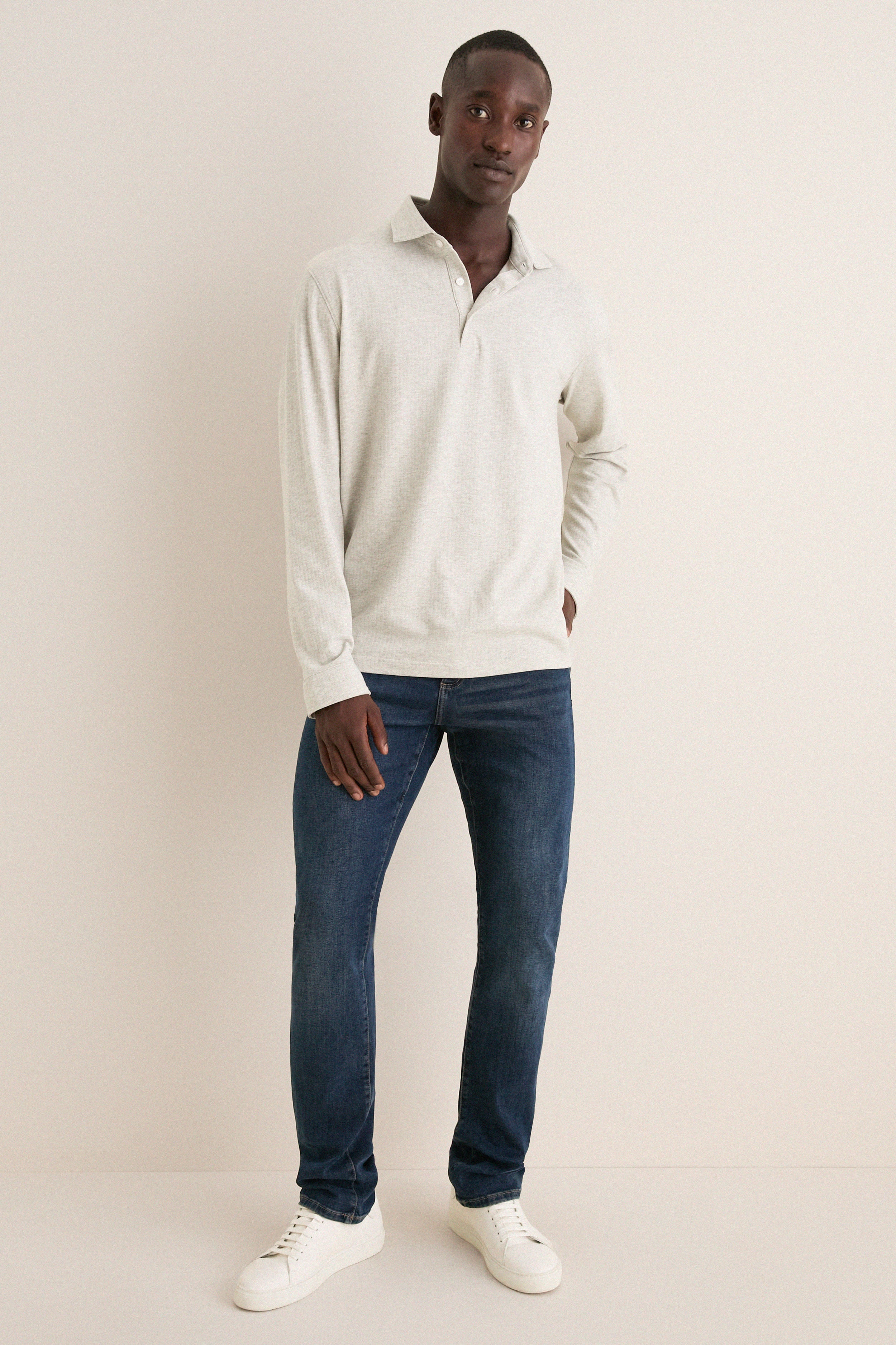 Gale Gray Herringbone Long Sleeve Polo