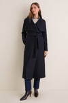 Navy Blue Pressed Wool Long Volcano Coat