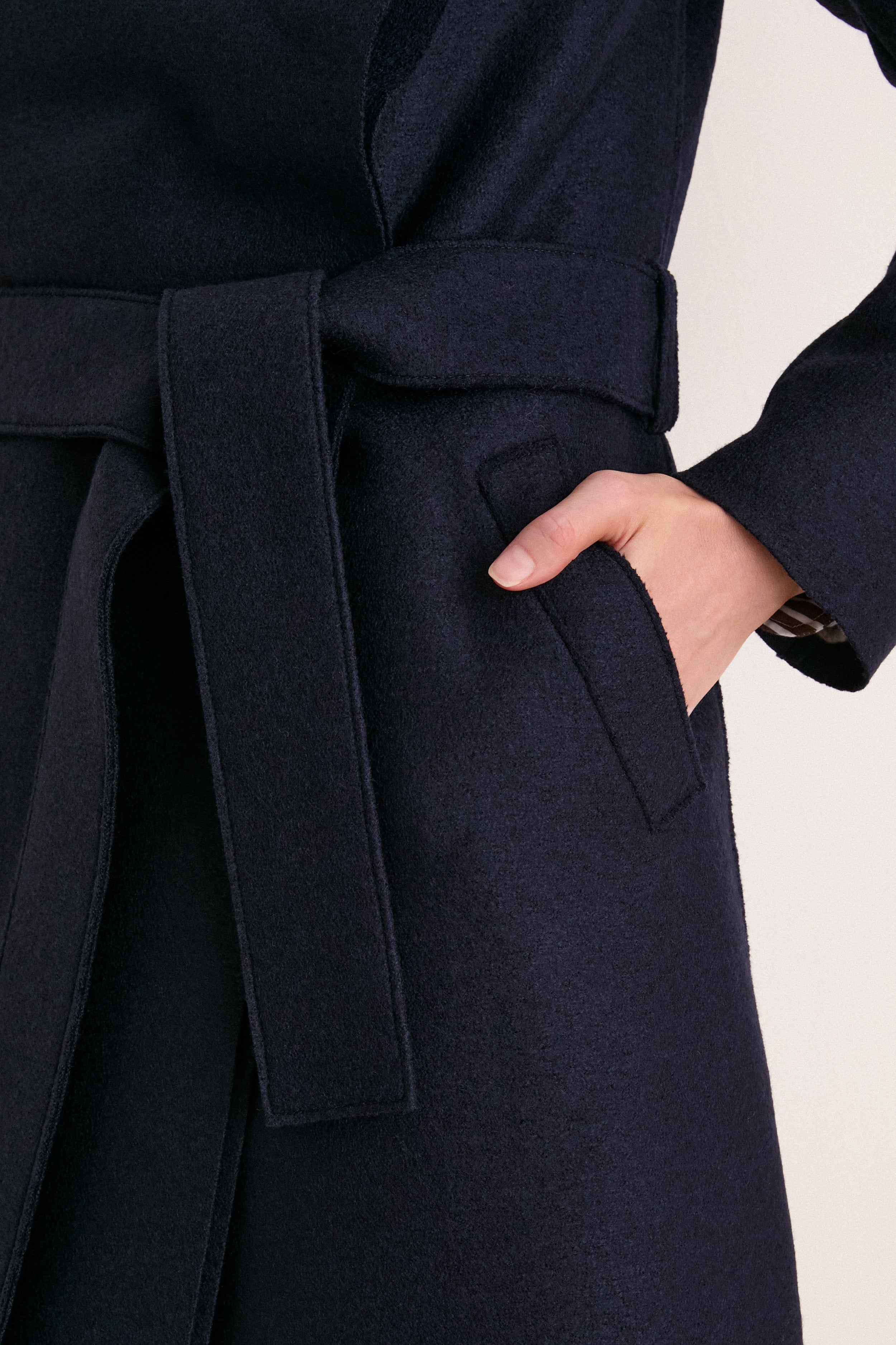 Navy Blue Pressed Wool Long Volcano Coat