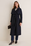 Navy Blue Pressed Wool Long Volcano Coat