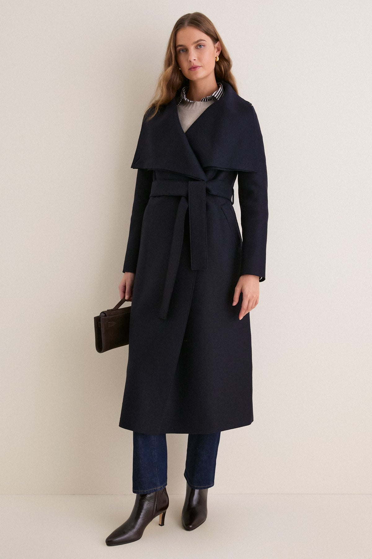 Navy Blue Pressed Wool Long Volcano Coat