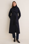 Navy Blue Pressed Wool Long Volcano Coat