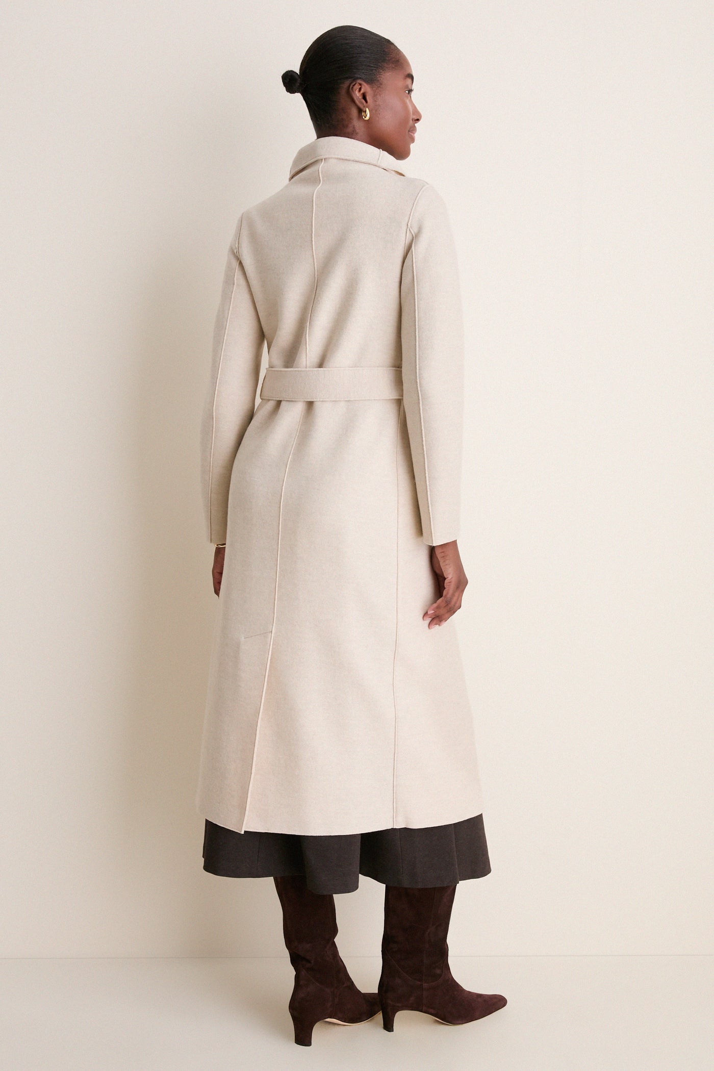Oat Melange Pressed Wool Long Volcano Coat