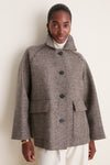 Cream and Brown Herringbone Patterned Cashmere Blend Raglan Jacket