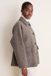 Cream and Brown Herringbone Patterned Cashmere Blend Raglan Jacket