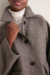 Cream and Brown Herringbone Patterned Cashmere Blend Raglan Jacket