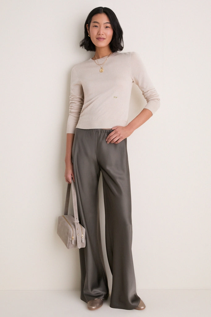Metallic Taupe Leather Nina Flats