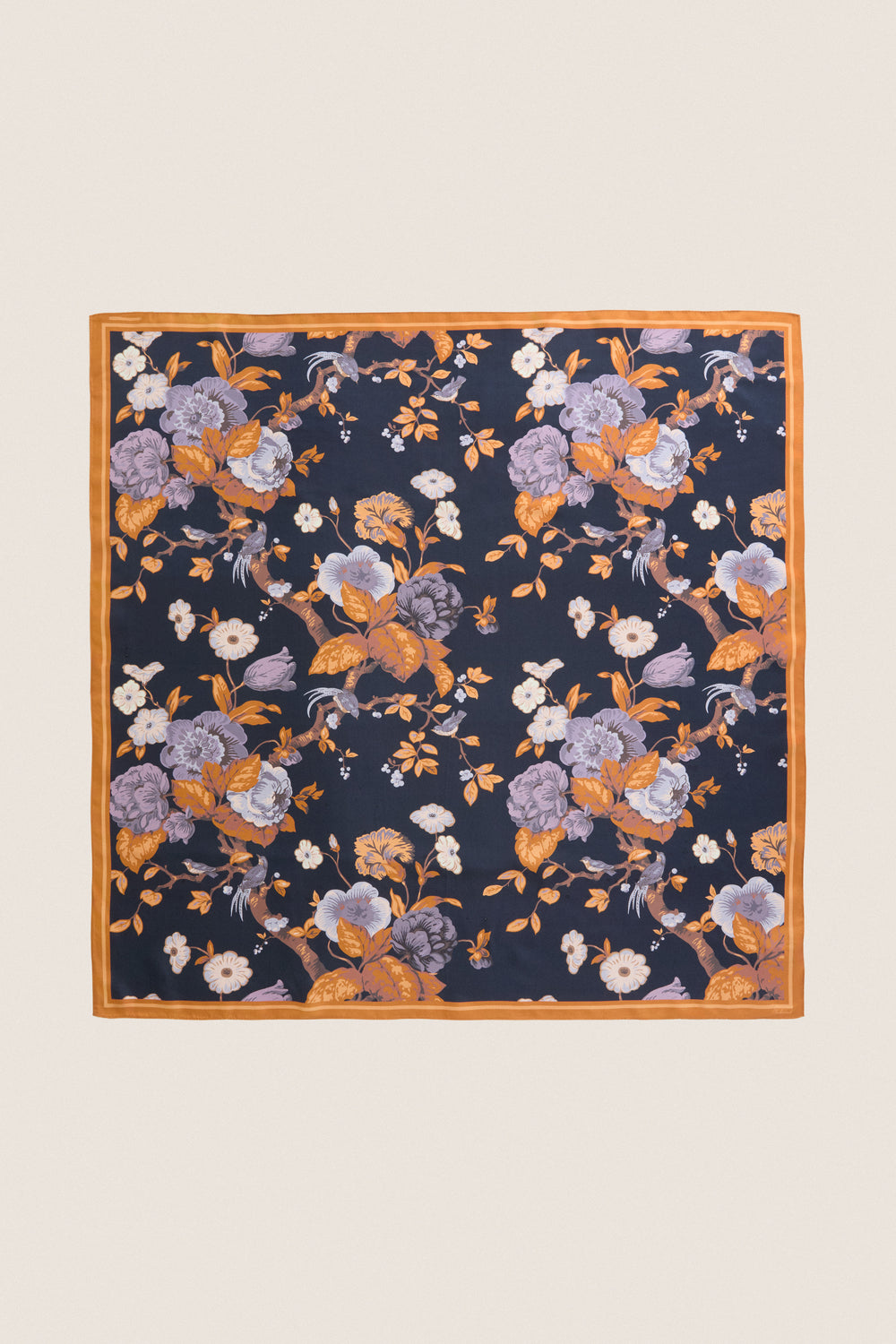 Navy Baroque Floral Medium Silk Scarf