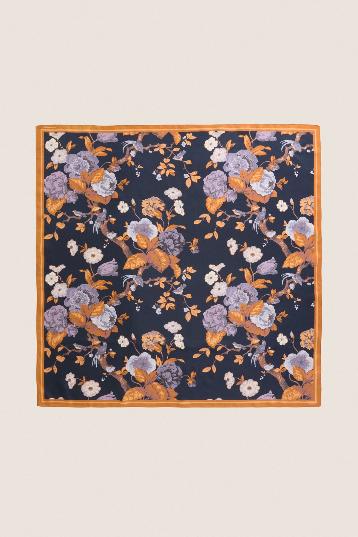 Navy Baroque Floral Medium Silk Scarf
