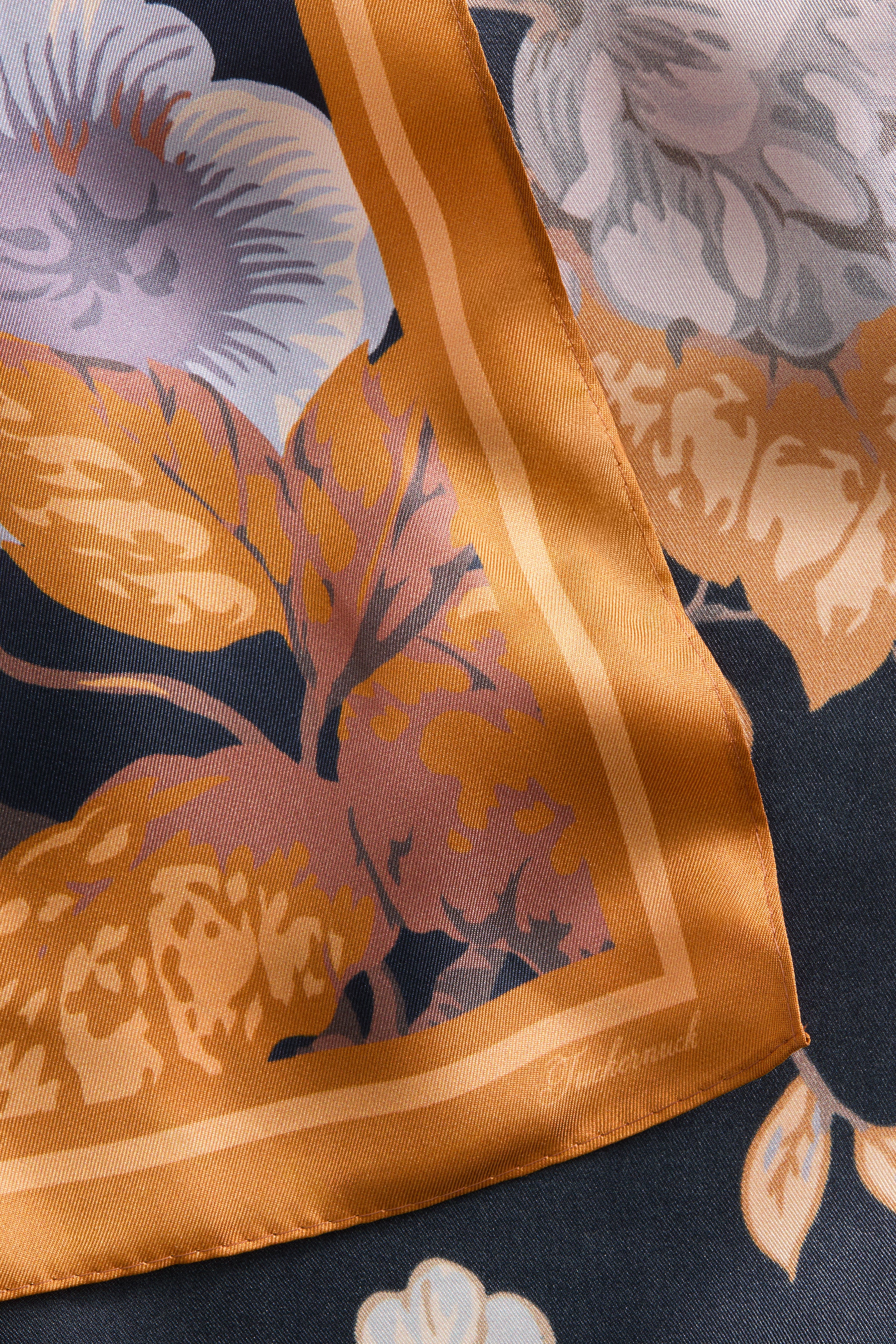 Navy Baroque Floral Medium Silk Scarf