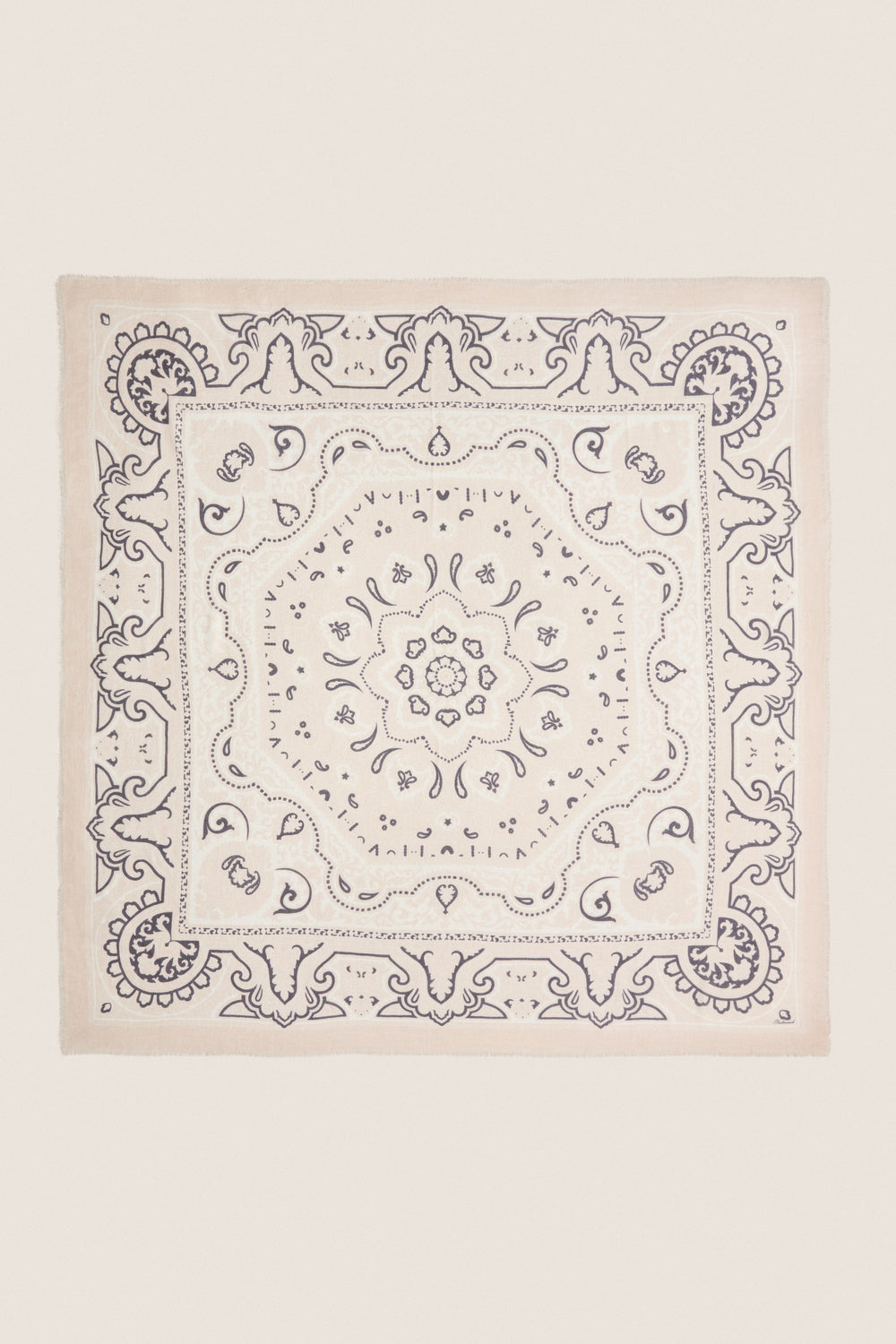 Cream Bandana Silk Cashmere Blend Large Scarf