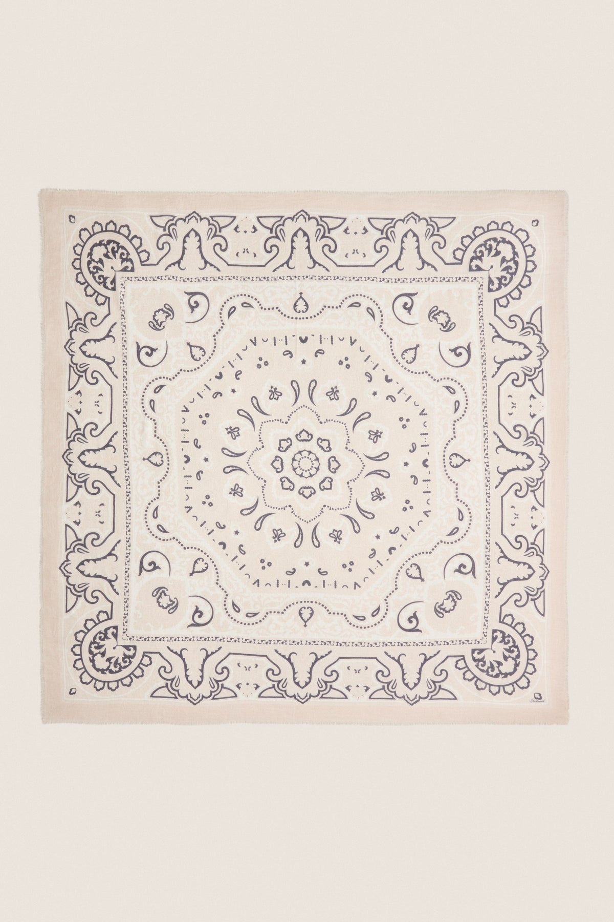 Cream Bandana Silk Cashmere Blend Large Scarf