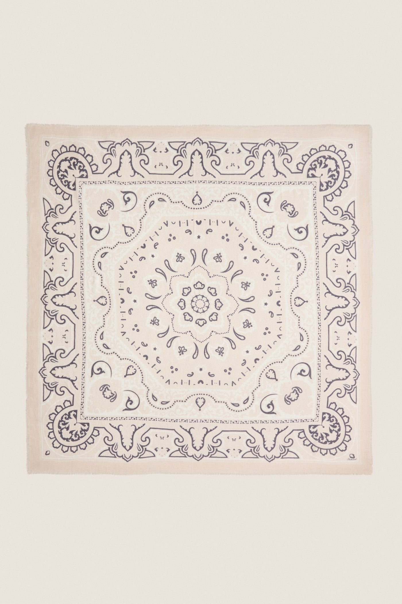 Cream Bandana Silk Cashmere Blend Large Scarf
