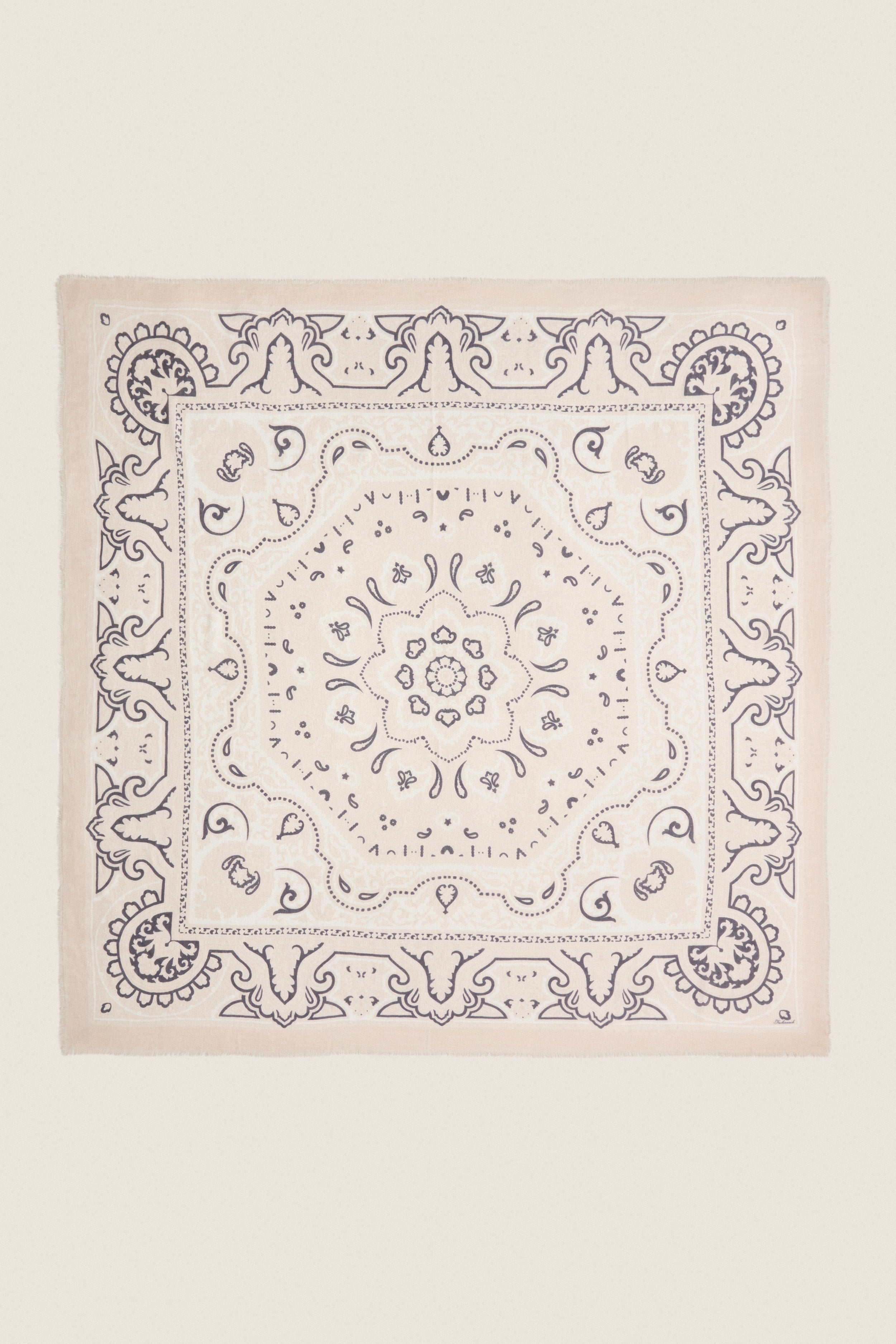 Cream Bandana Silk Cashmere Blend Large Scarf