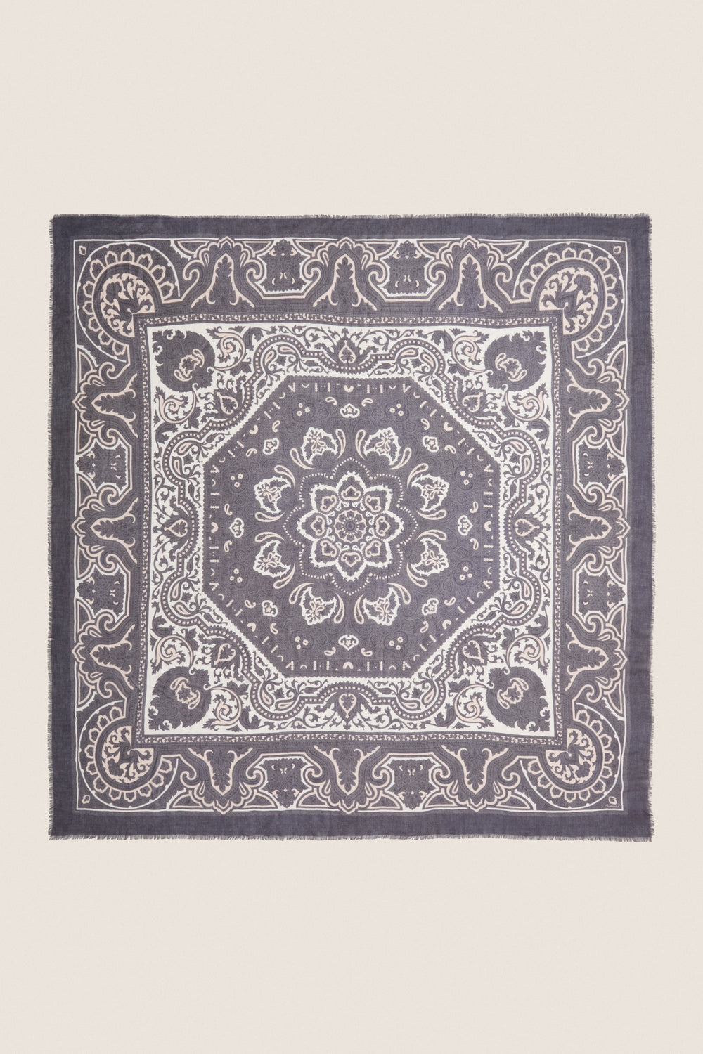 Navy Bandana Silk Cashmere Blend Large Scarf