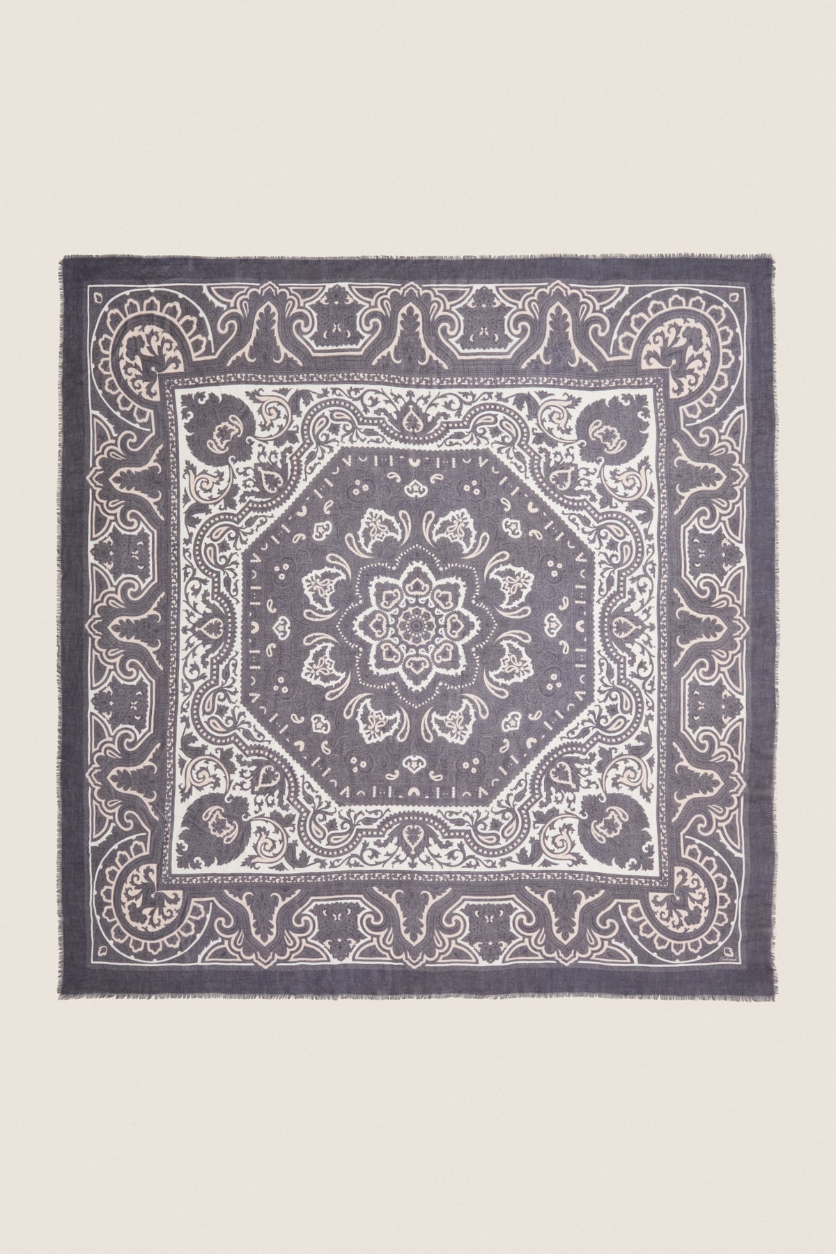 Navy Bandana Silk Cashmere Blend Large Scarf