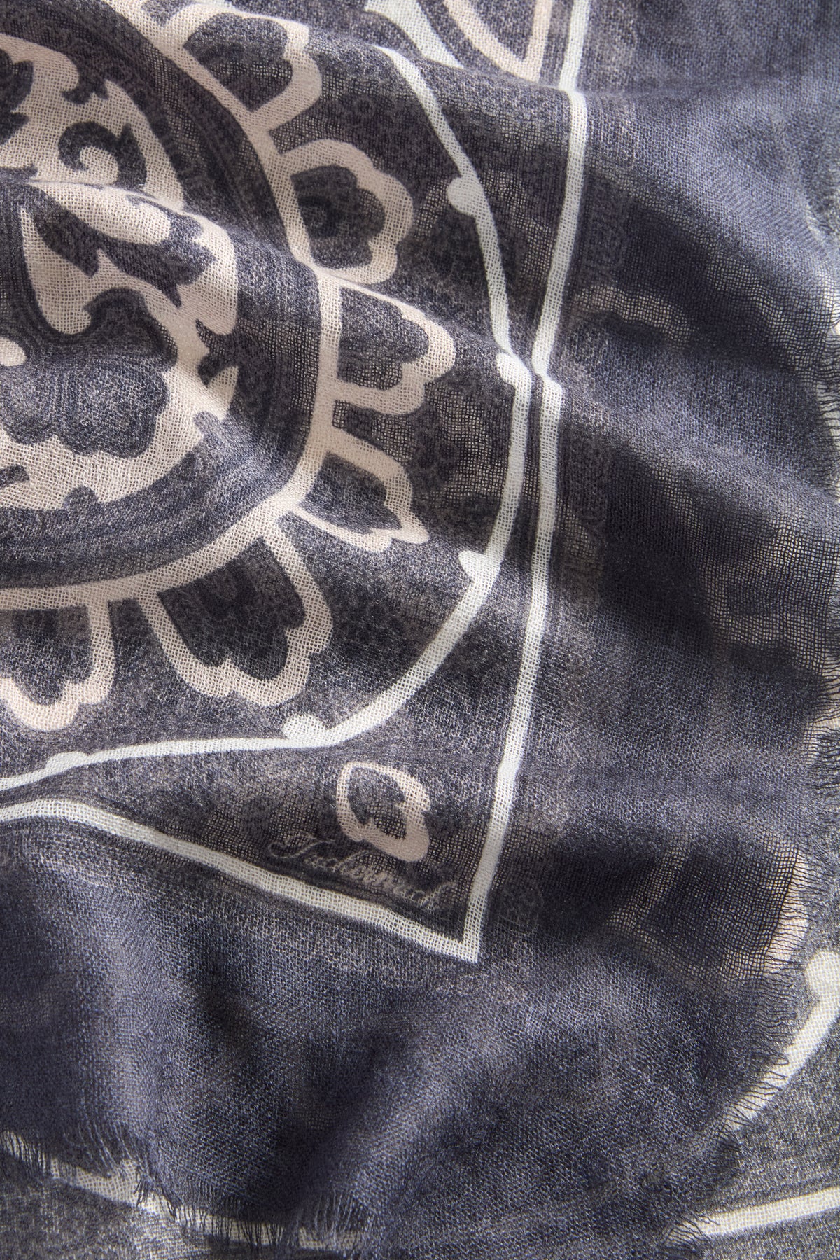 Navy Bandana Silk Cashmere Blend Large Scarf