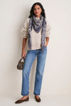 Navy Bandana Silk Cashmere Blend Large Scarf