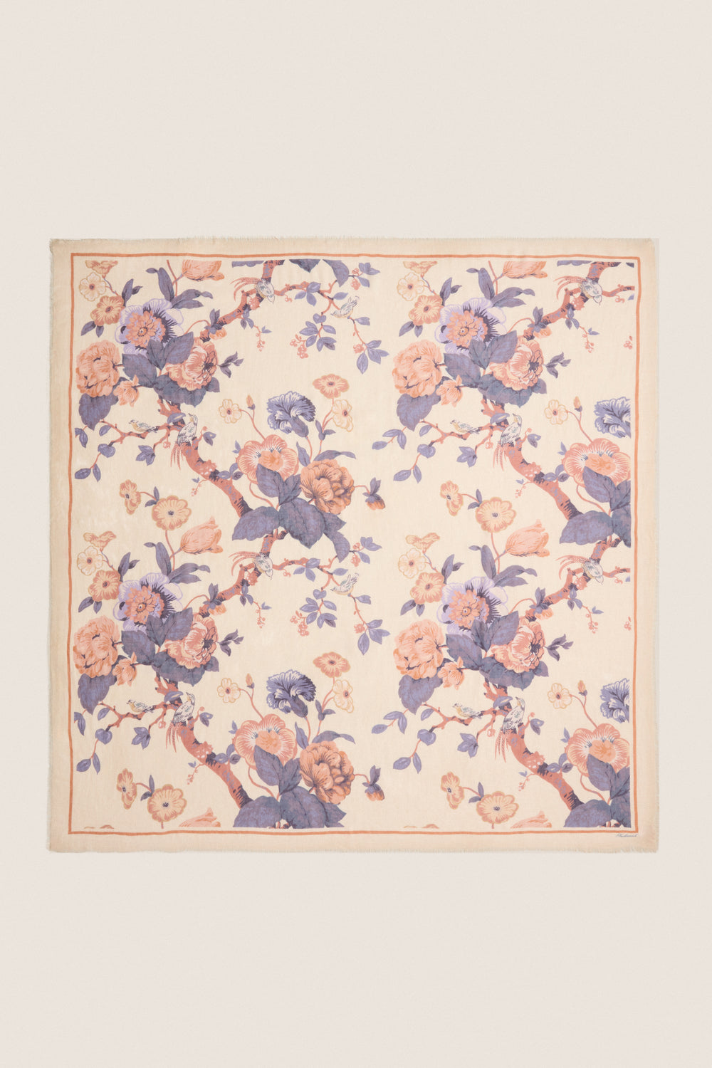 Cream Baroque Floral Silk Cashmere Blend Large Scarf