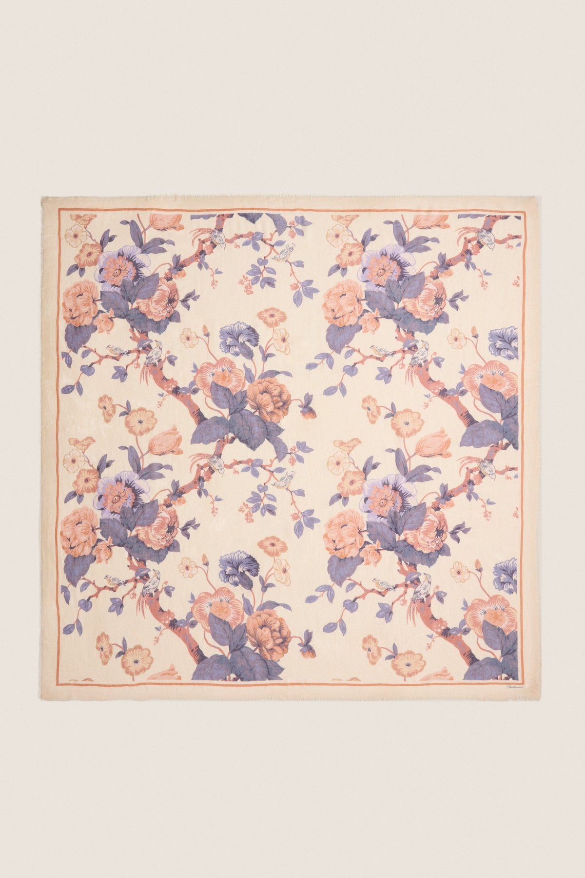 Cream Baroque Floral Silk Cashmere Blend Large Scarf