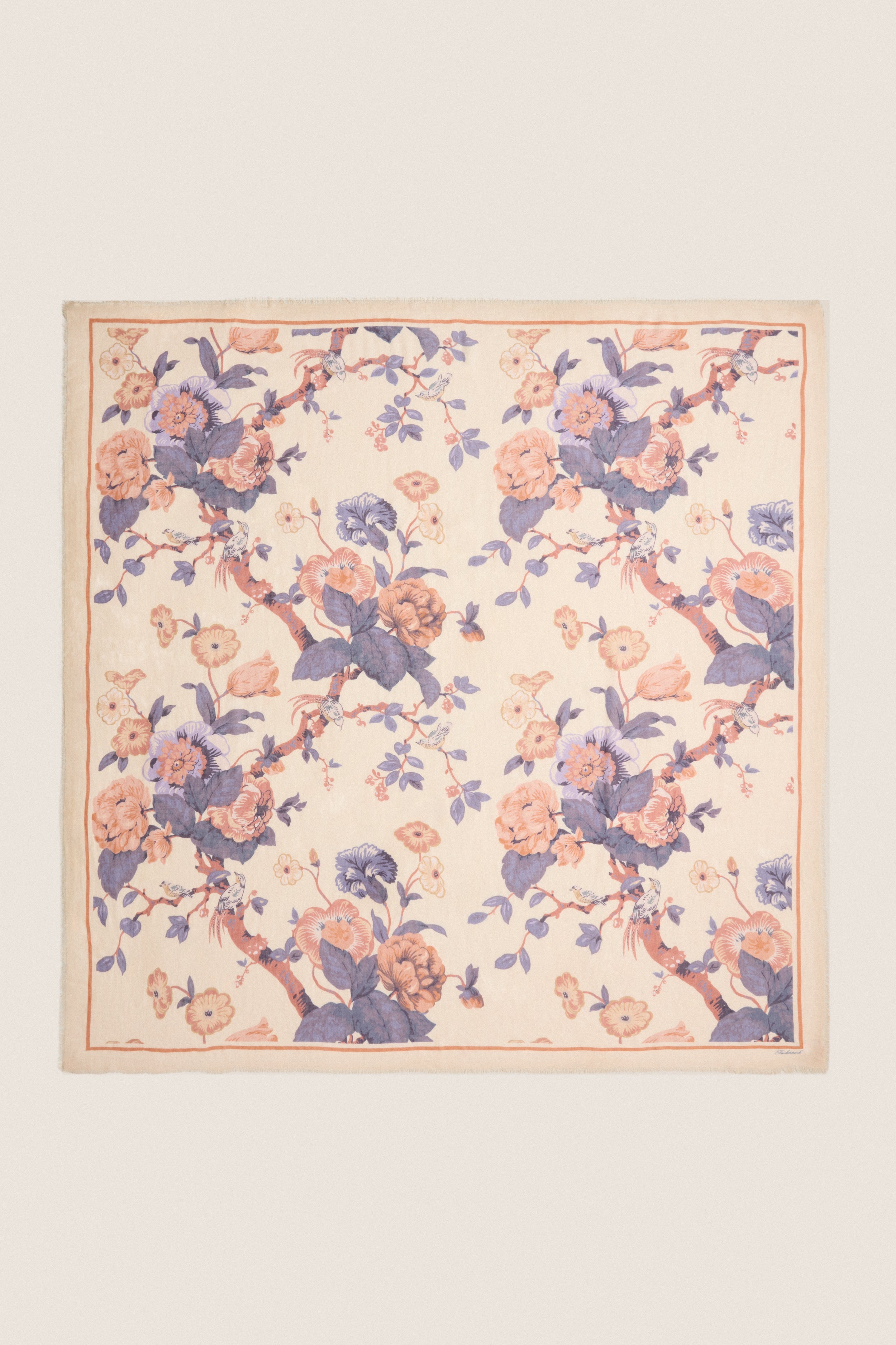 Cream Baroque Floral Silk Cashmere Blend Large Scarf