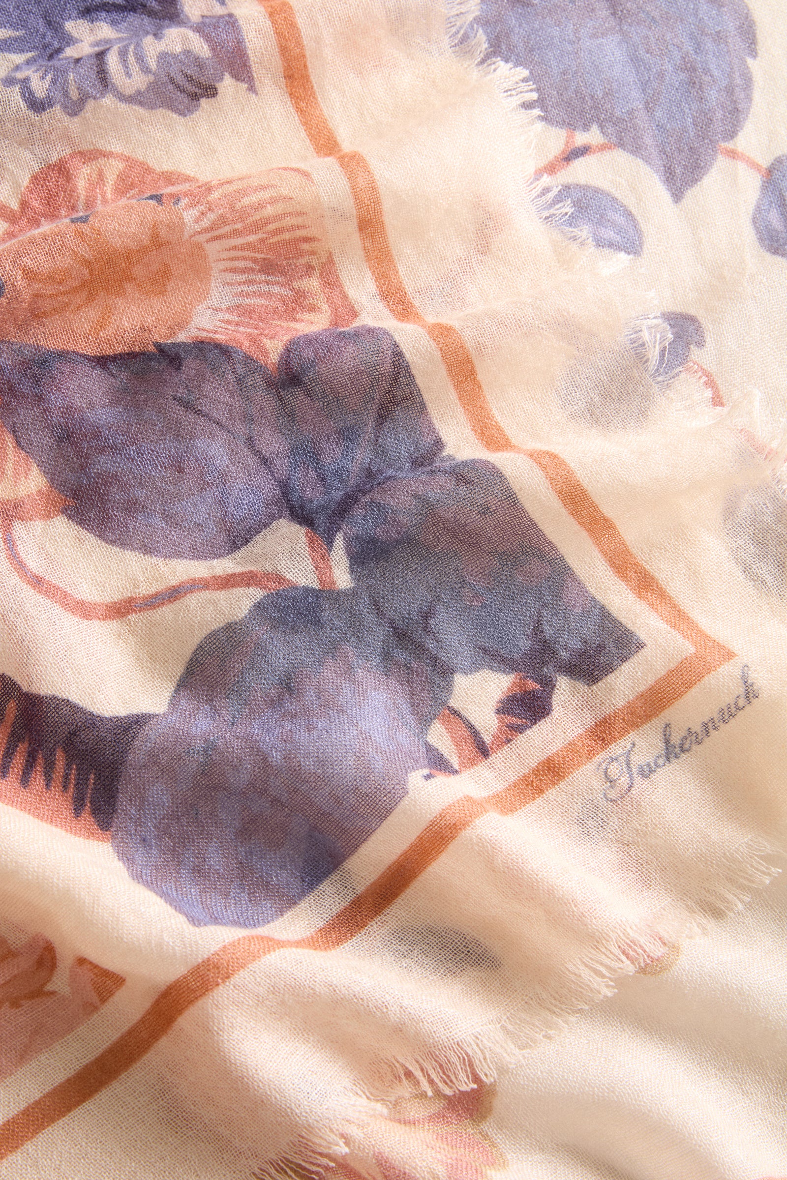 Cream Baroque Floral Silk Cashmere Blend Large Scarf