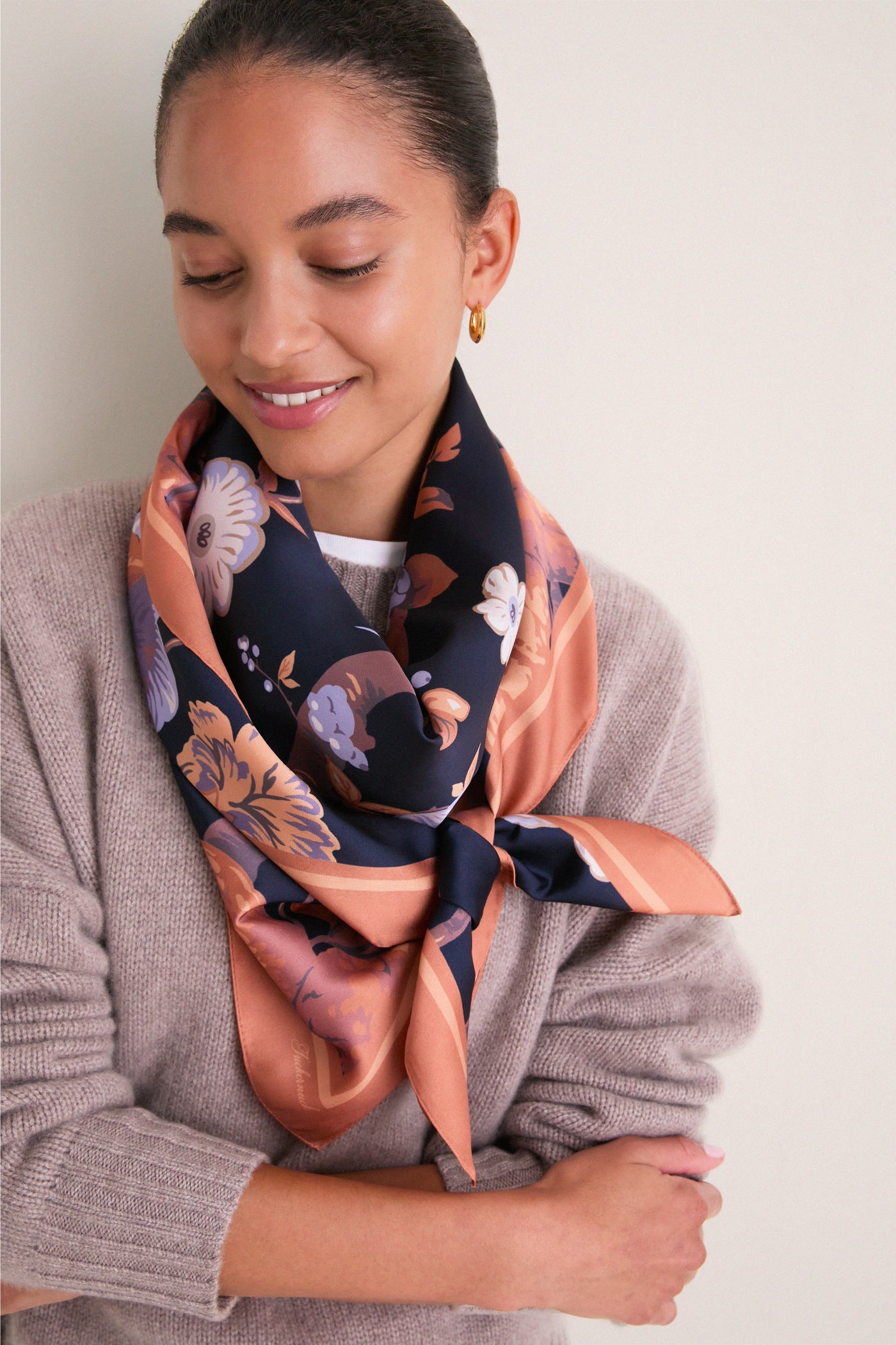 Navy Baroque Floral Large Scarf