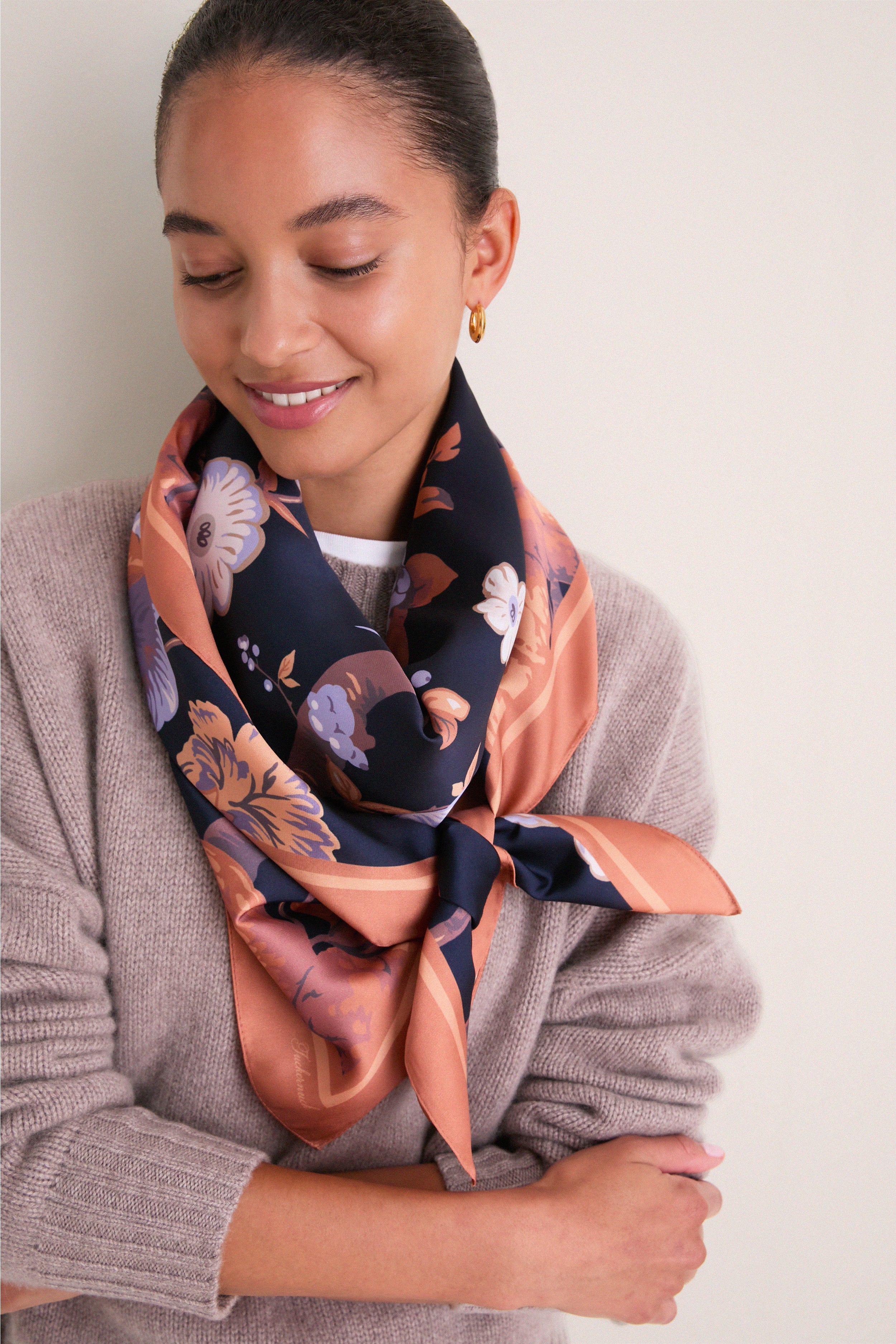 Navy Baroque Floral Large Scarf