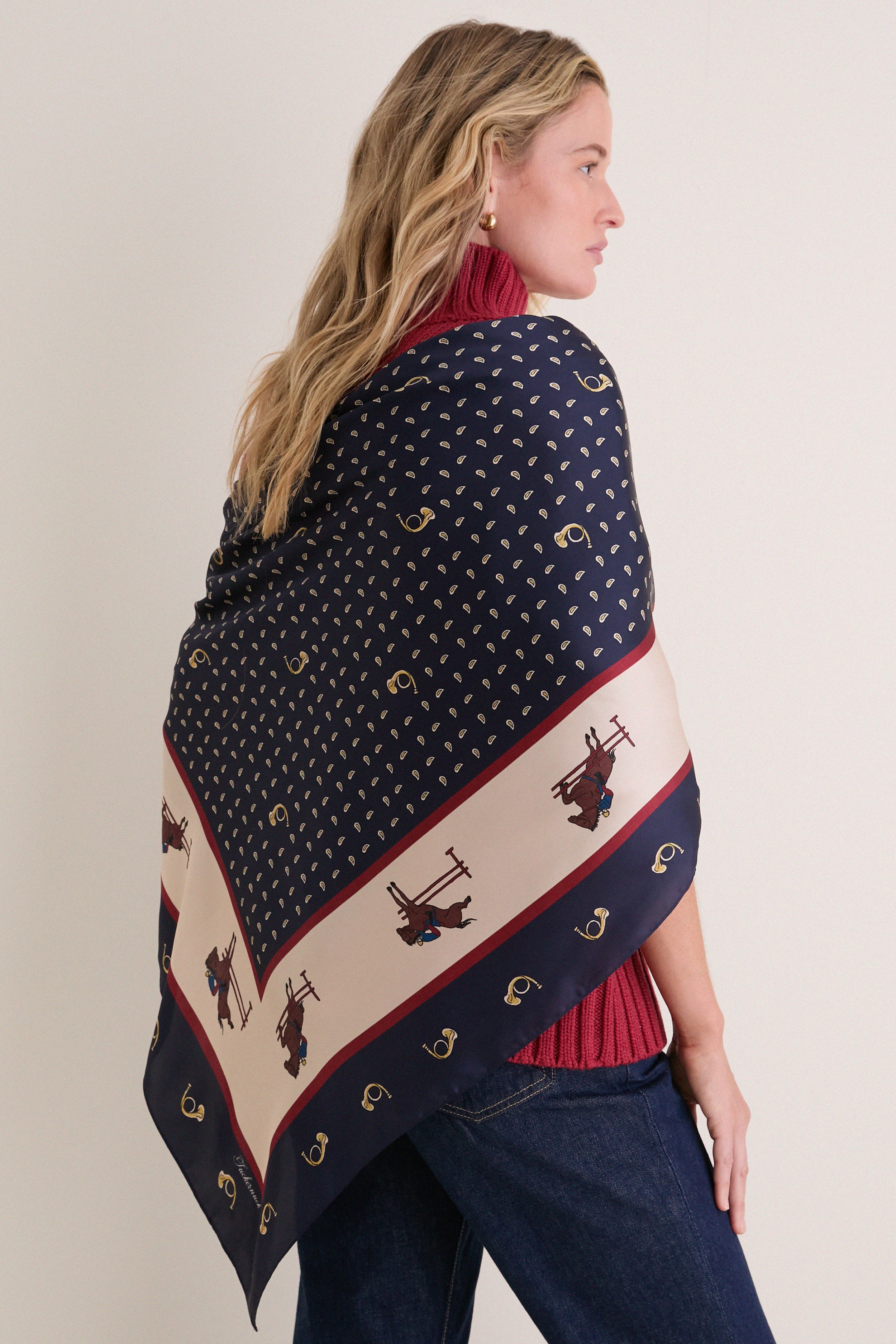 Navy Equestrian Large Scarf
