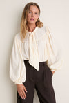 Off White Pleated Front Ties Shirt