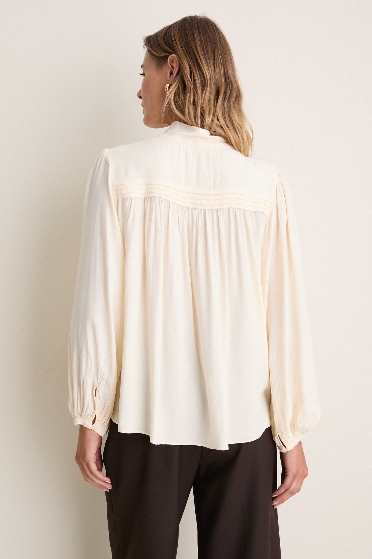 Off White Pleated Front Ties Shirt