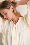 Off White Pleated Front Ties Shirt