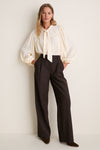 Off White Pleated Front Ties Shirt