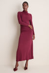 Wine High-Neck Long Sleeve Maxi Dress