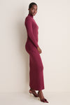 Wine High-Neck Long Sleeve Maxi Dress