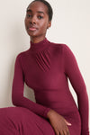 Wine High-Neck Long Sleeve Maxi Dress