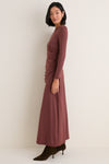 Brown Draped Long Sleeve Maxi Dress