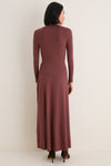 Brown Draped Long Sleeve Maxi Dress