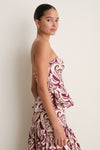 Tropikat Print Burgundy Strapless Peplum Top