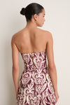 Tropikat Print Burgundy Strapless Peplum Top