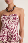 Tropikat Print Burgundy Strapless Peplum Top