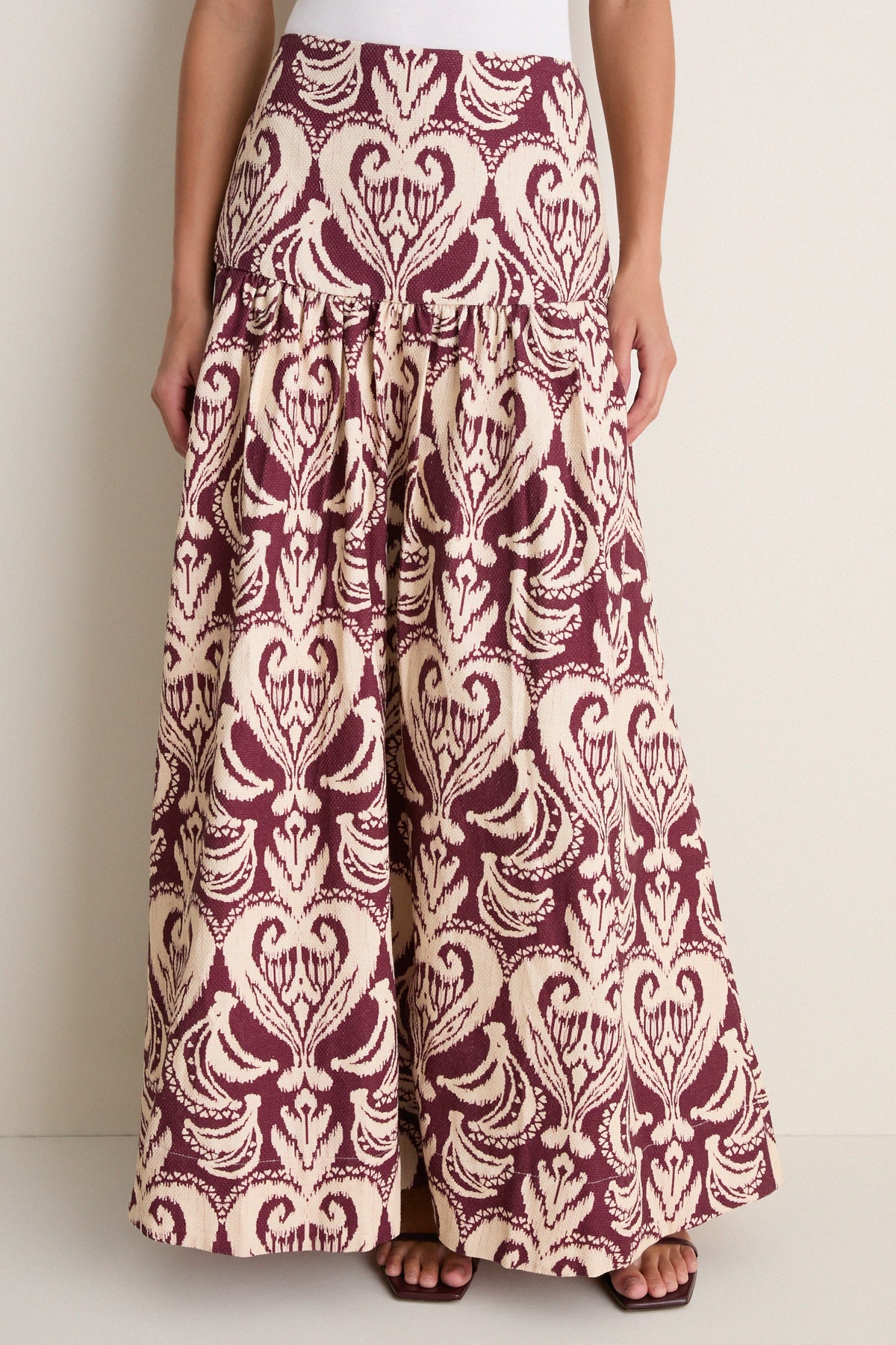 Tropikat Print Burgundy High Waist Maxi Skirt