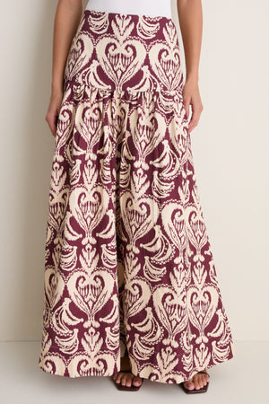 Tropikat Print Burgundy High Waist Maxi Skirt